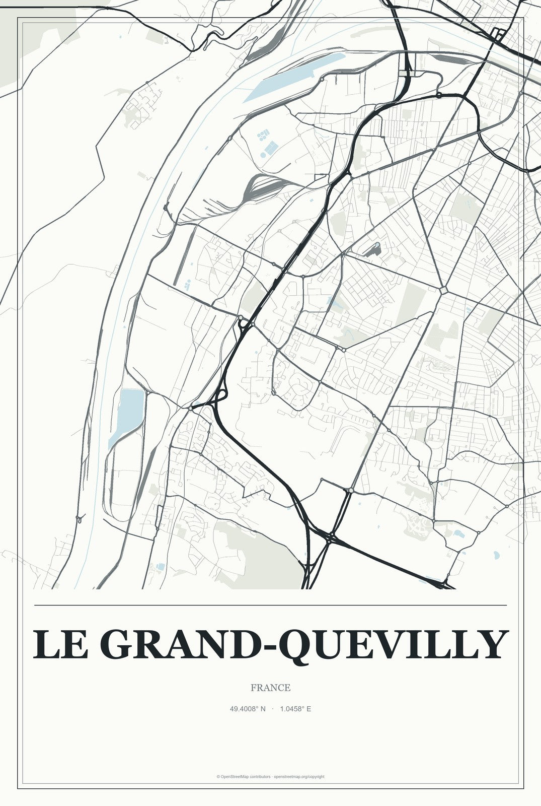 Le Grand-Quevilly, France City Map Aluminum Sign in Gallery Air style