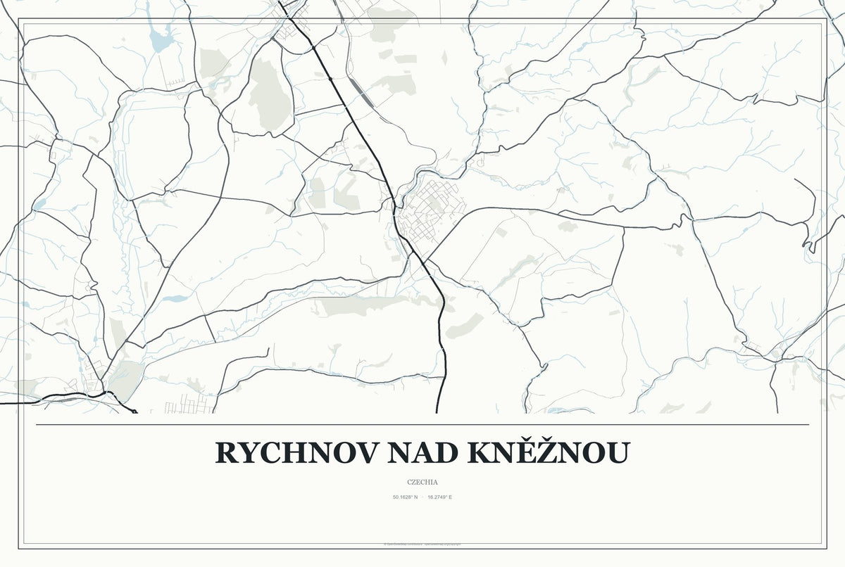 Rychnov nad Kněžnou, Czechia City Map Aluminum Sign in Gallery Air style