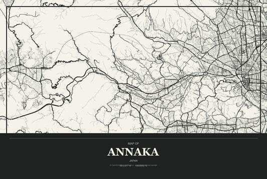 Annaka, Japan City Map Aluminum Sign in Museum Plaque style