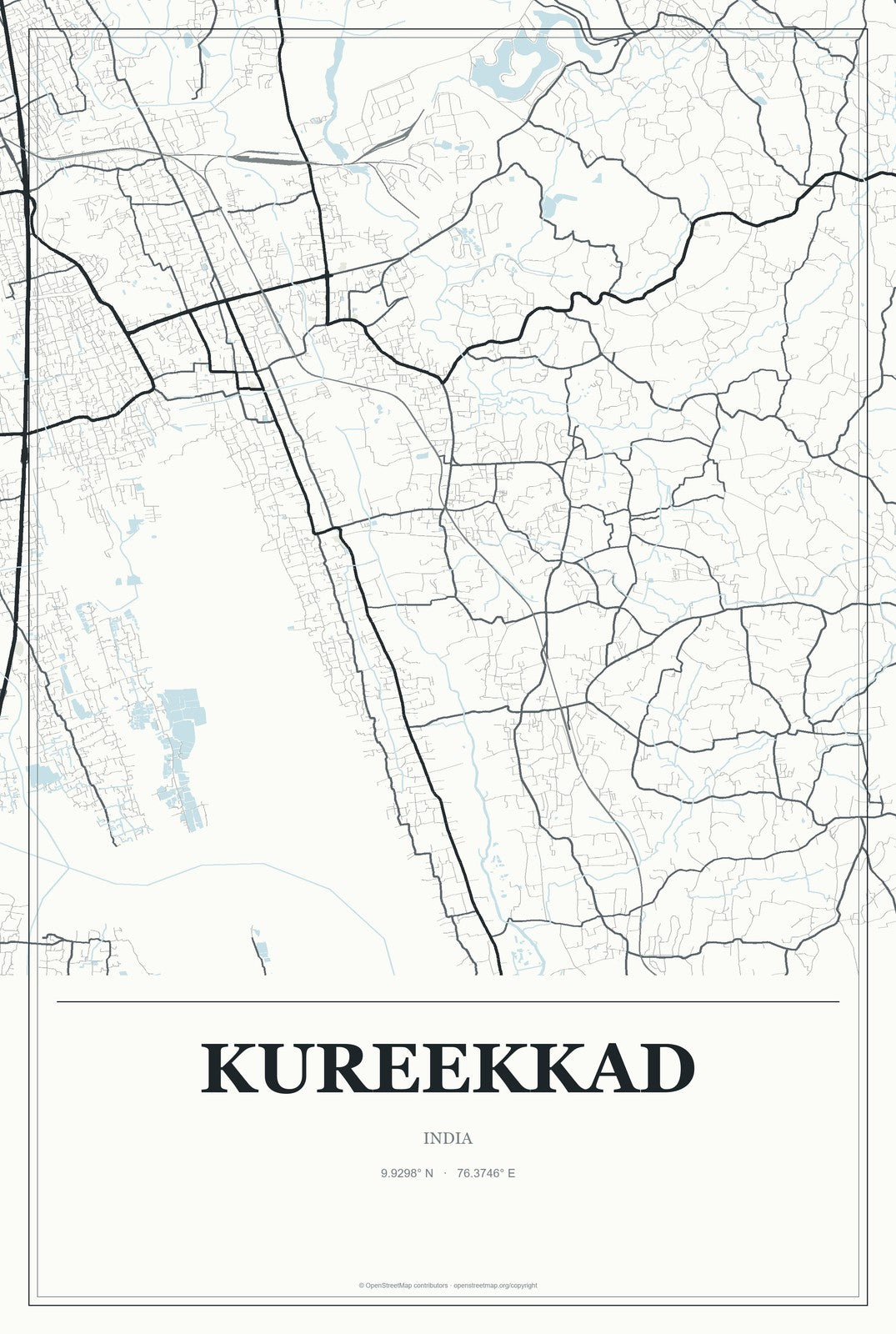 Kureekkad, India City Map Aluminum Sign in Gallery Air style