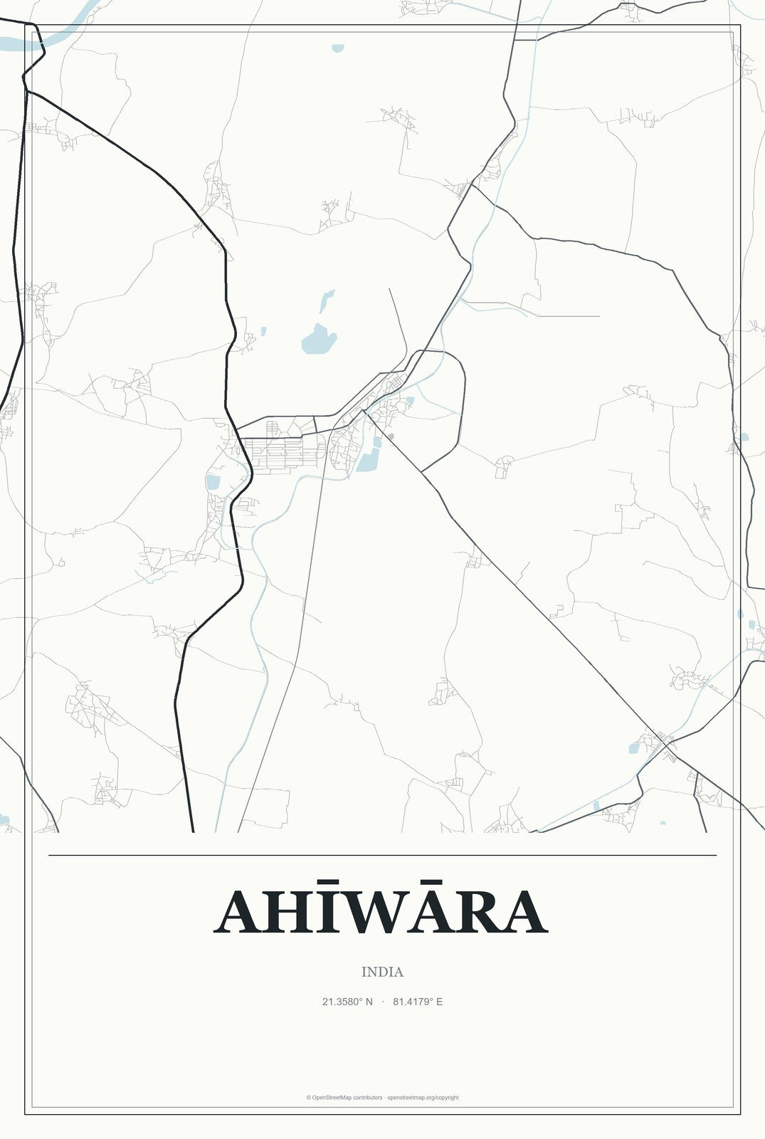 Ahīwāra, India City Map Aluminum Sign in Gallery Air style