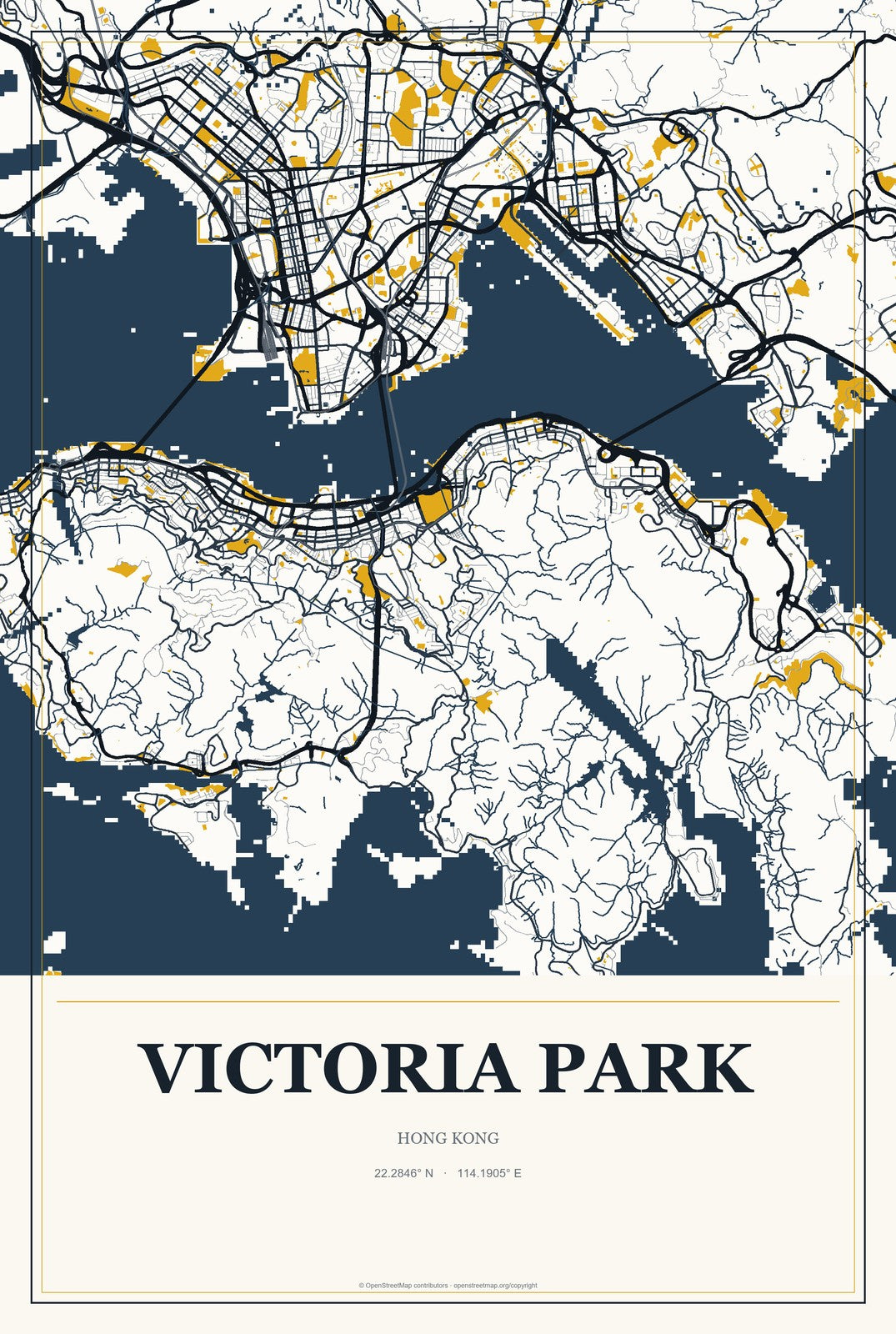 Victoria Park, Hong Kong City Map Aluminum Sign in Citrine Modern style