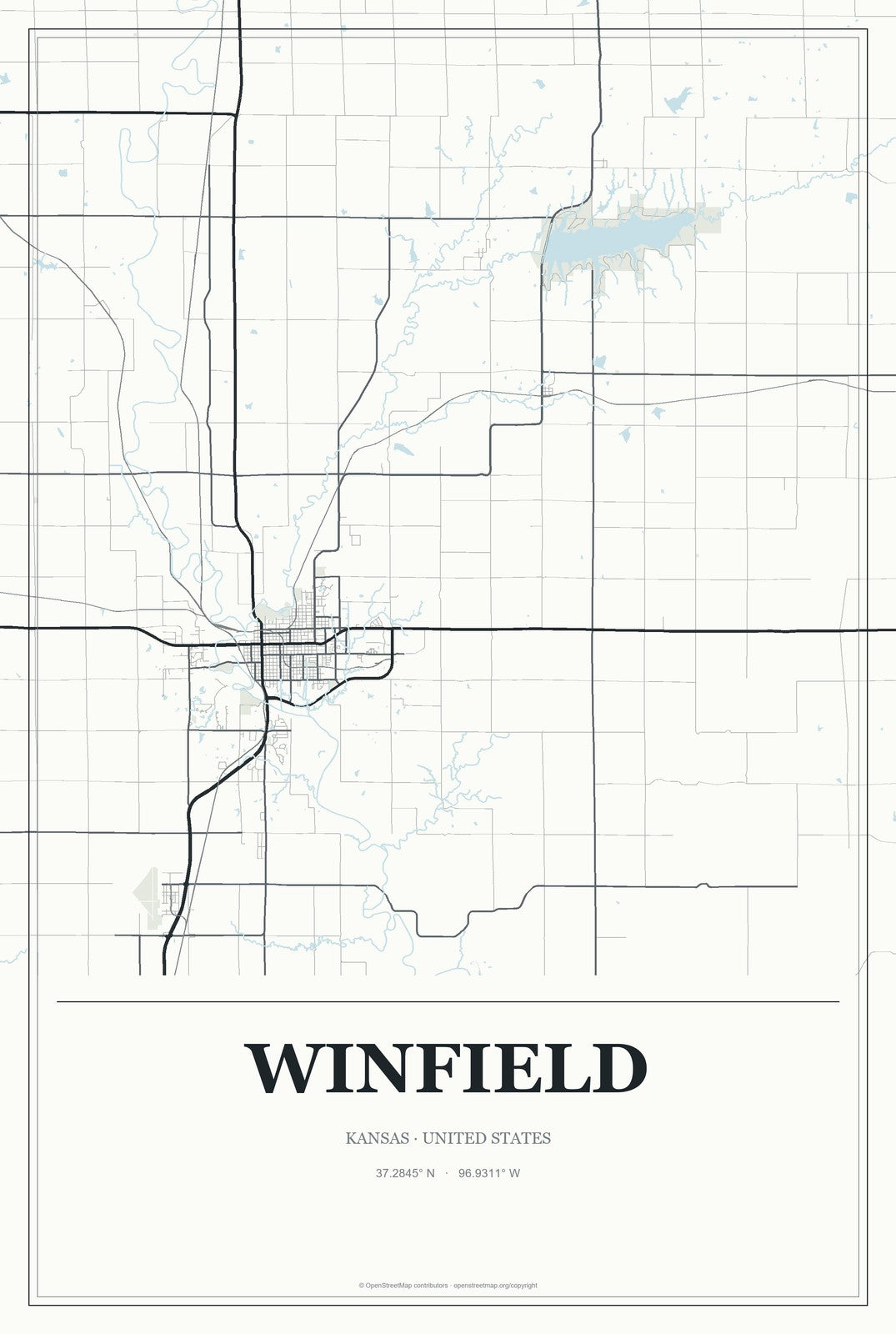 Winfield, Kansas City Map Aluminum Sign in Gallery Air style