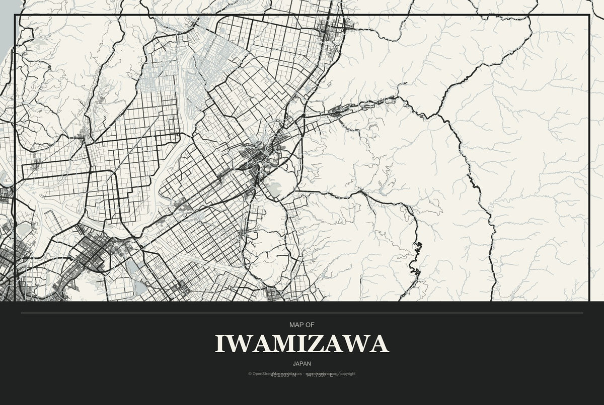 Iwamizawa, Japan City Map Aluminum Sign in Museum Plaque style