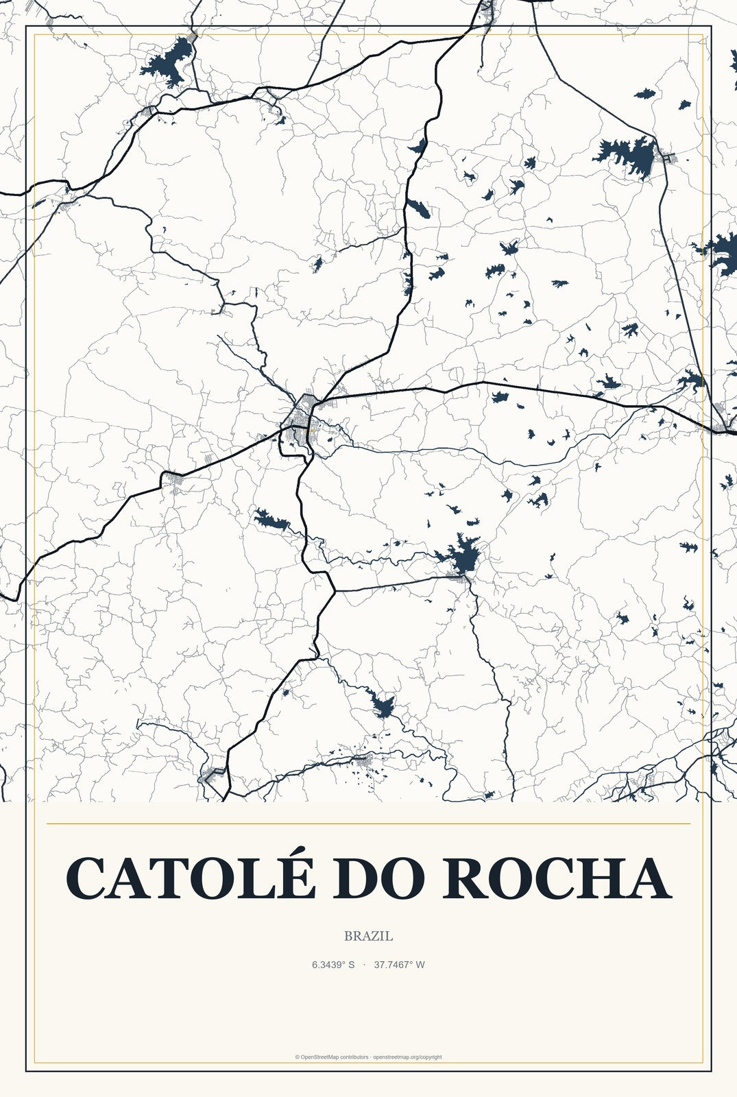 Catolé do Rocha, Brazil City Map Aluminum Sign in Citrine Modern style