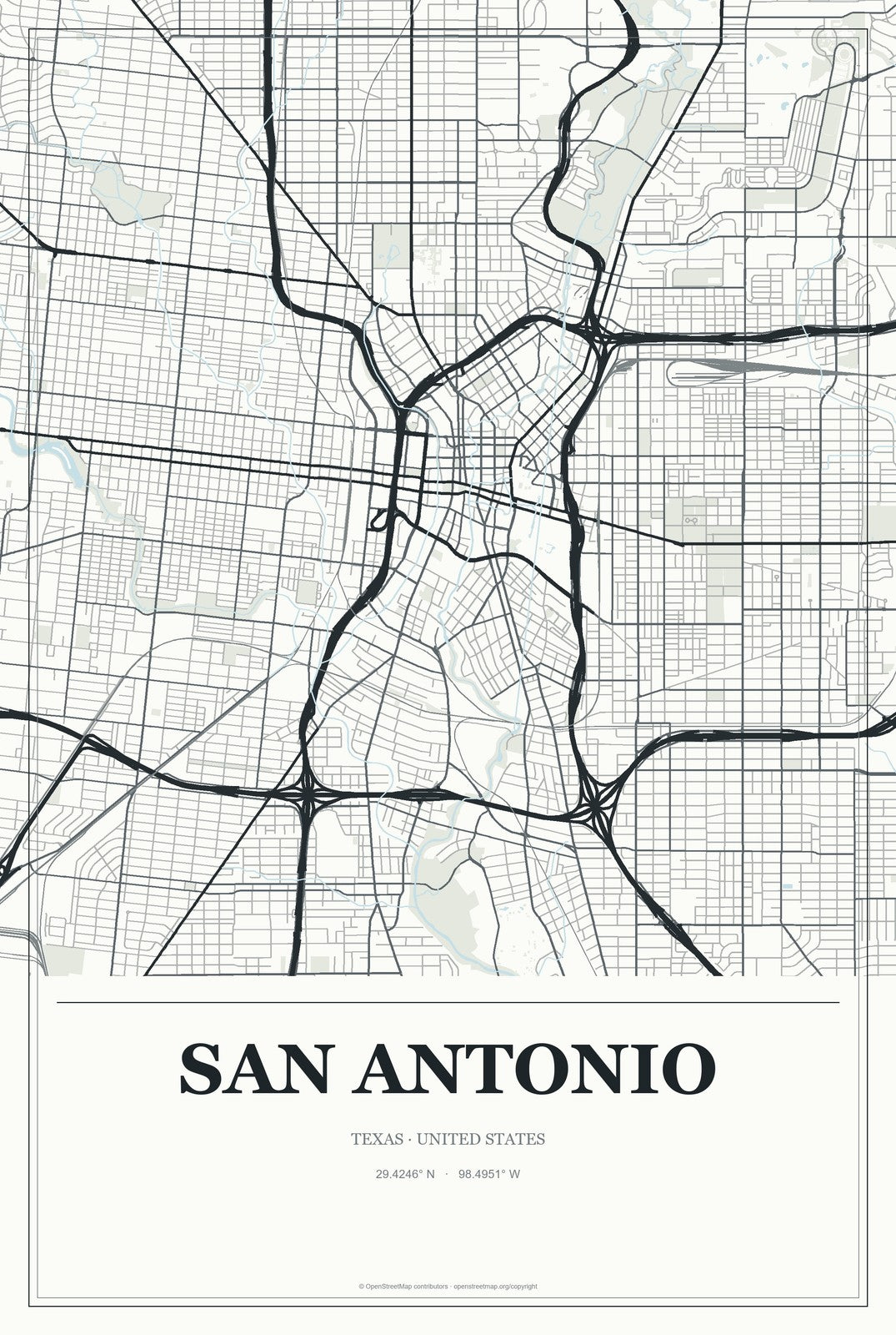 San Antonio, Texas City Map Aluminum Sign in Gallery Air style