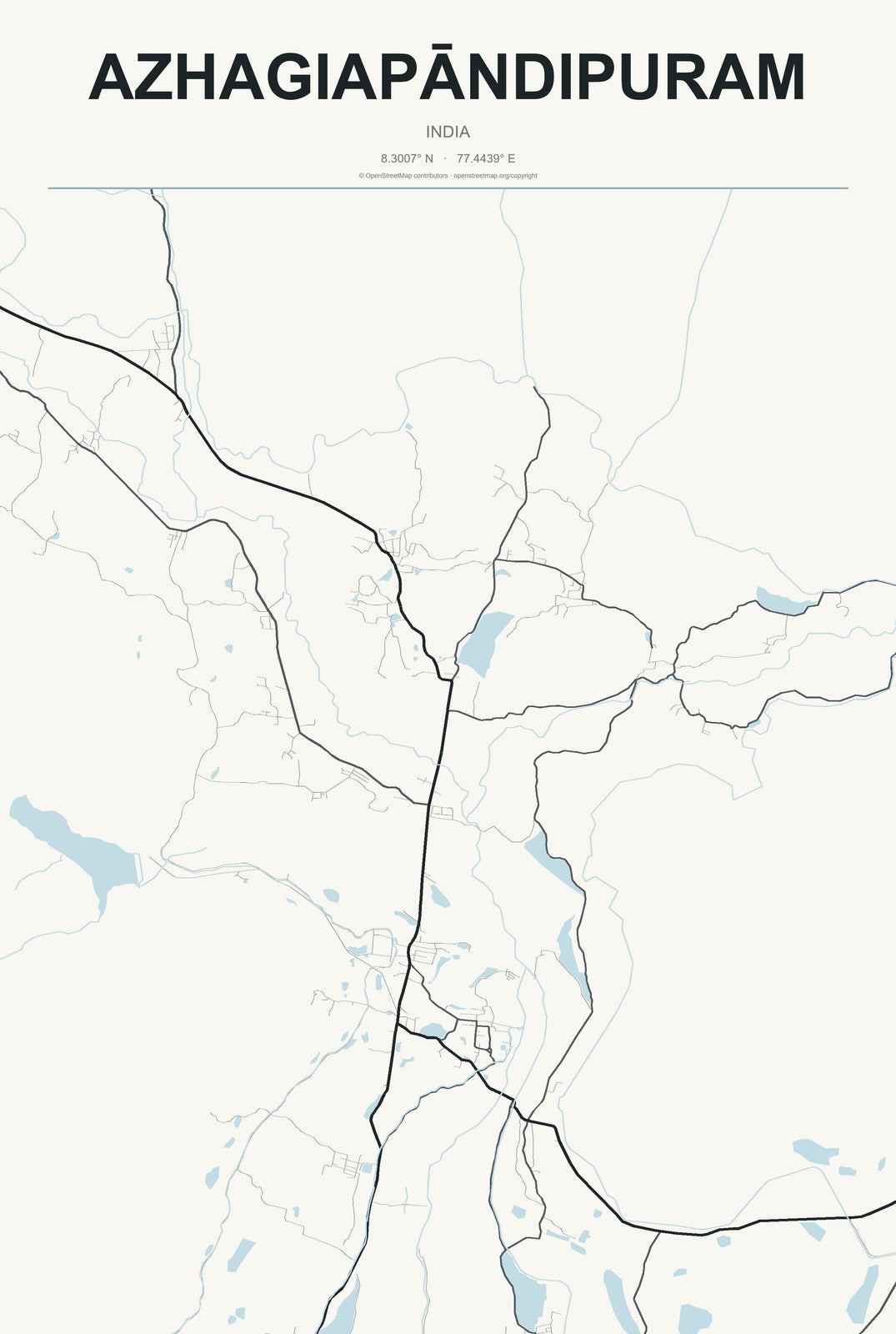 Azhagiapāndipuram, India City Map Aluminum Sign in Headline Atlas style