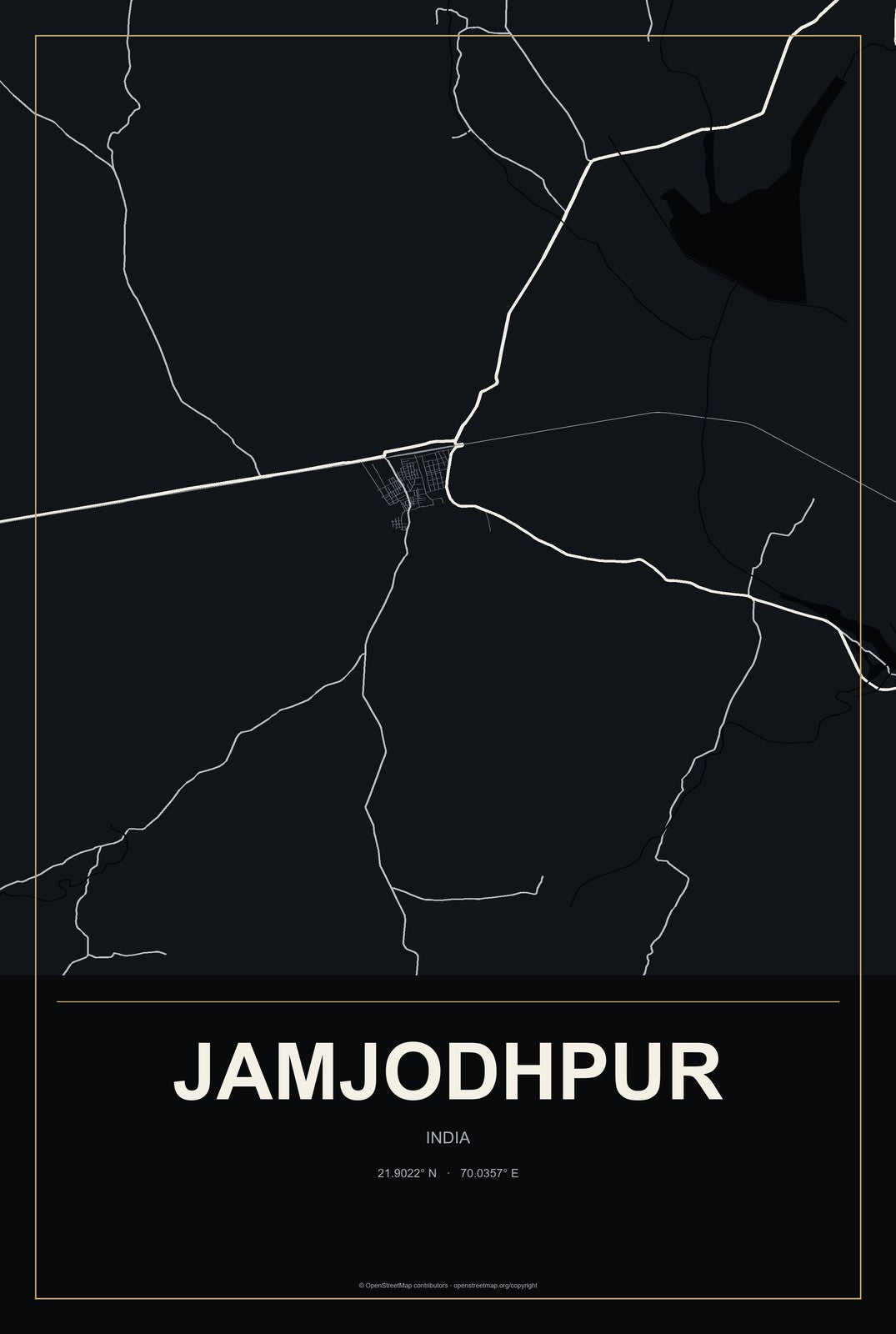 Jamjodhpur, India City Map Aluminum Sign in Metropolitan Noir style