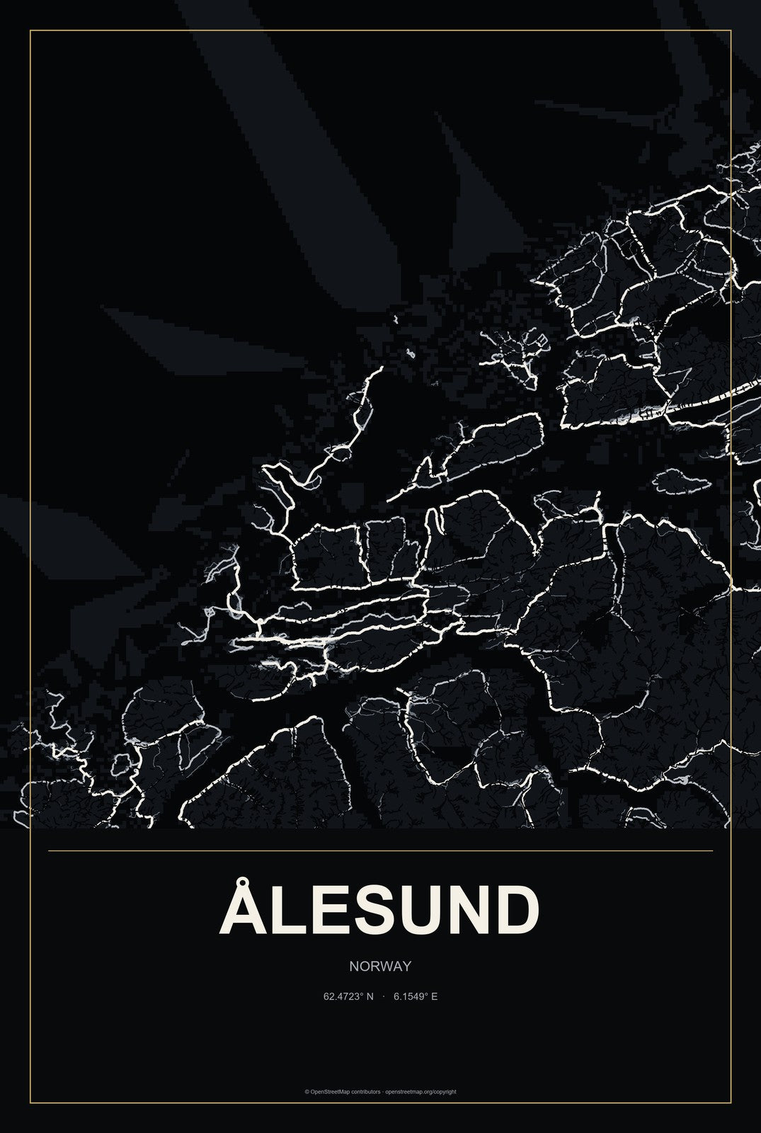 Ålesund, Norway City Map Aluminum Sign in Metropolitan Noir style