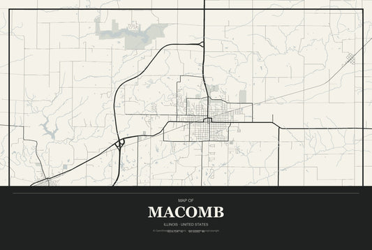 Macomb, Illinois City Map Aluminum Sign in Museum Plaque style