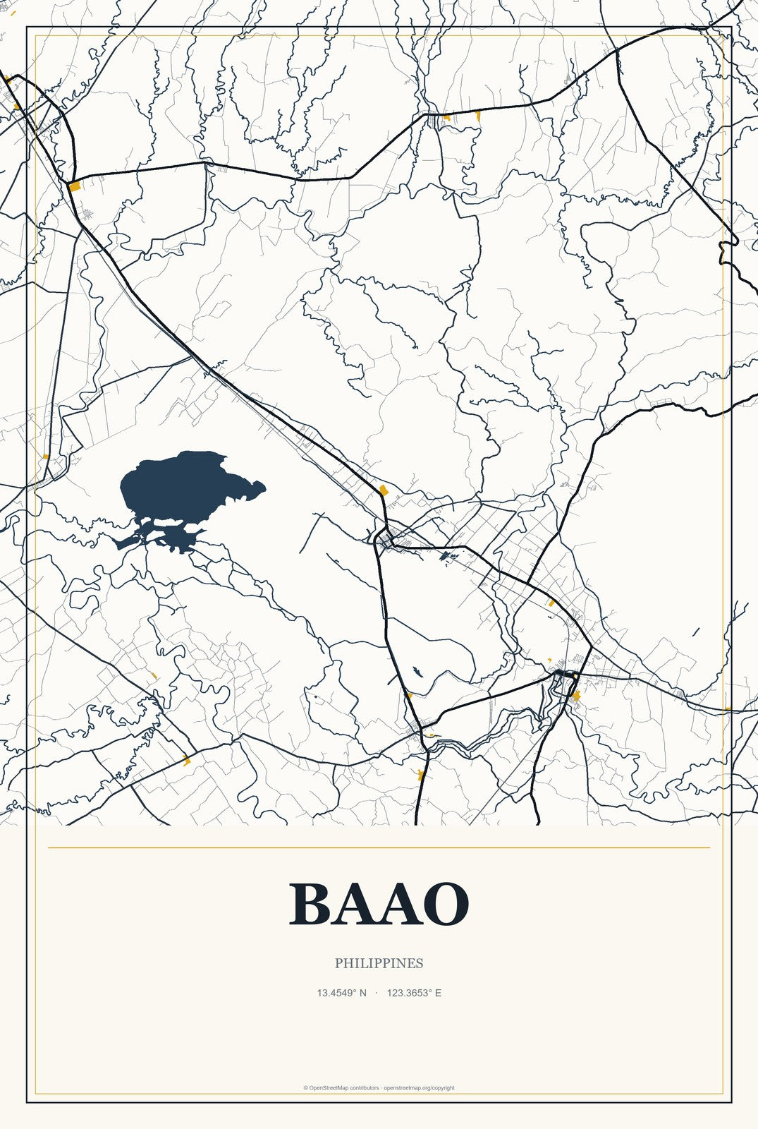 Baao, Philippines City Map Aluminum Sign in Citrine Modern style