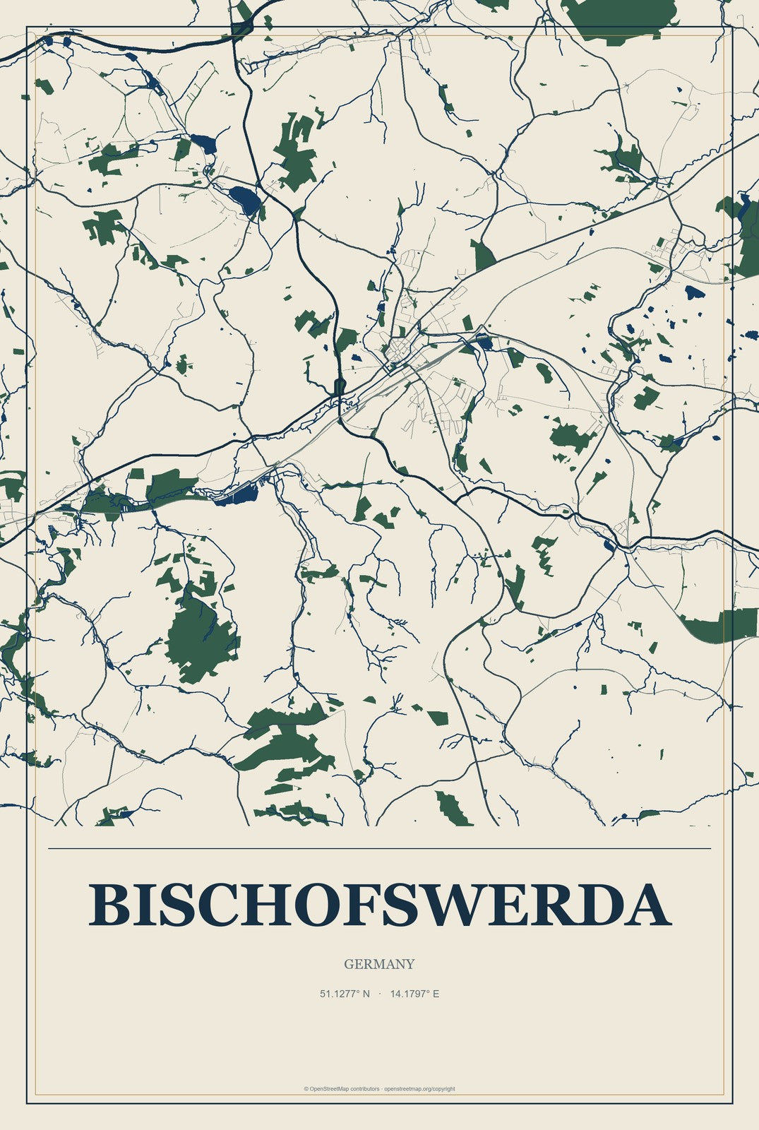 Bischofswerda, Germany City Map Aluminum Sign in Coastal Cutout style