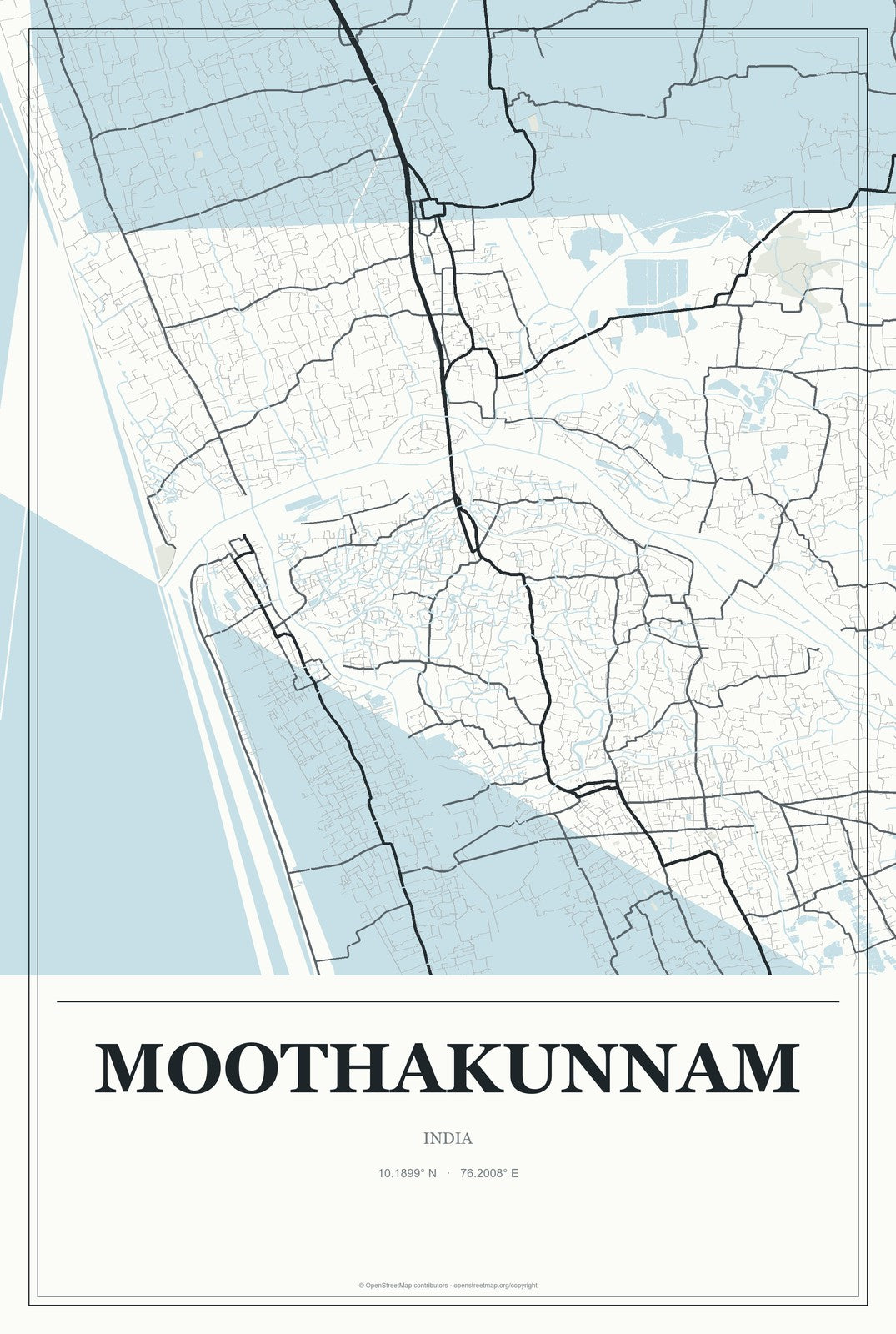 Moothakunnam, India City Map Aluminum Sign in Gallery Air style