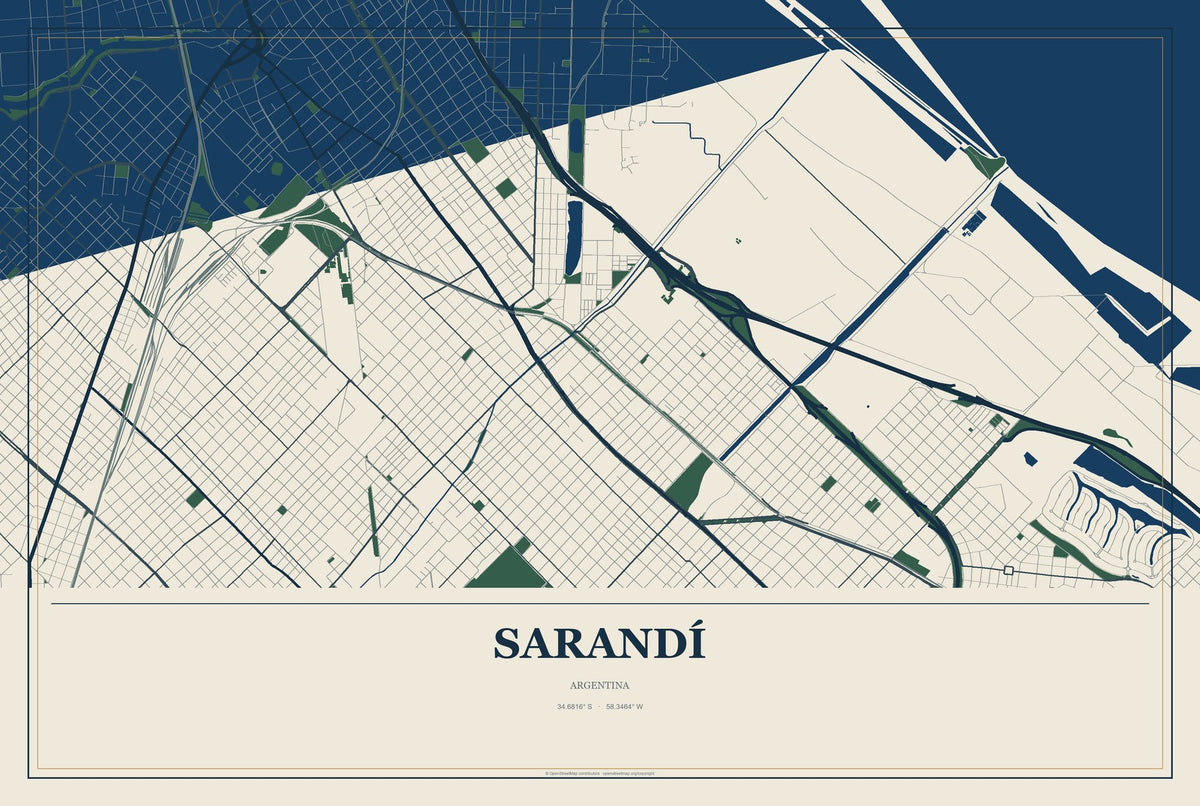 Sarandí, Argentina City Map Aluminum Sign in Coastal Cutout style