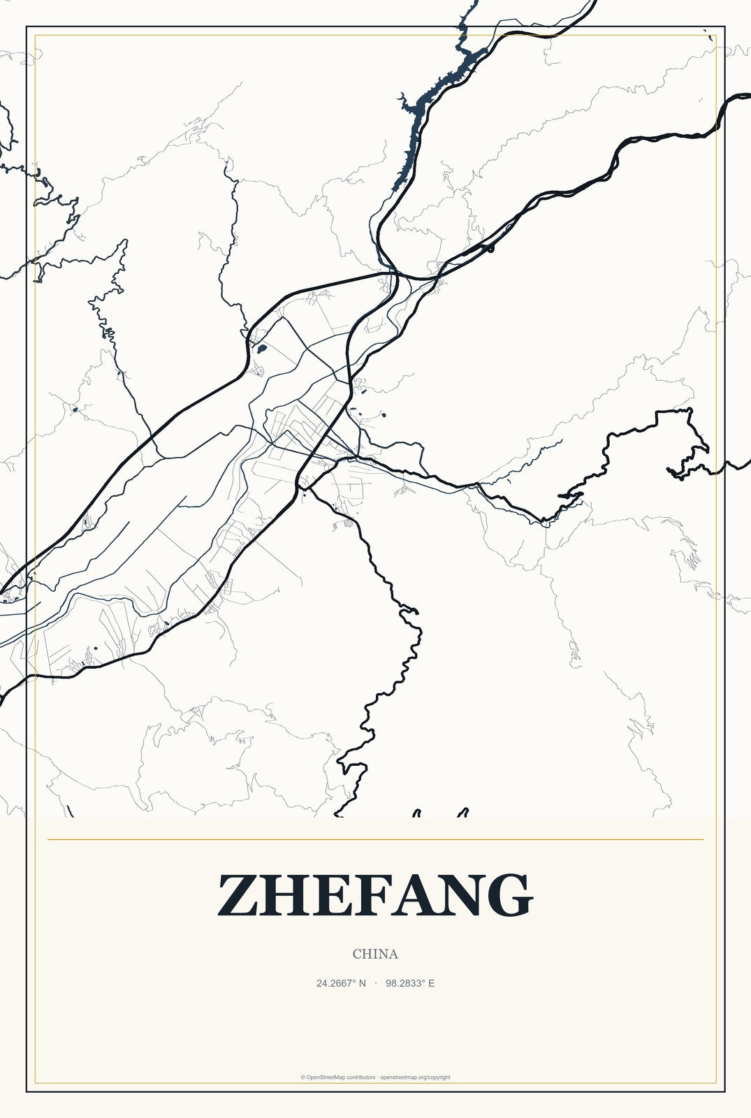Zhefang, China City Map Aluminum Sign in Citrine Modern style