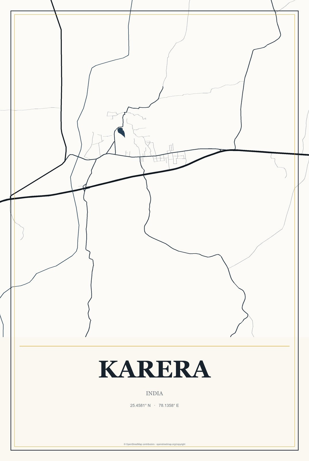 Karera, India City Map Aluminum Sign in Citrine Modern style