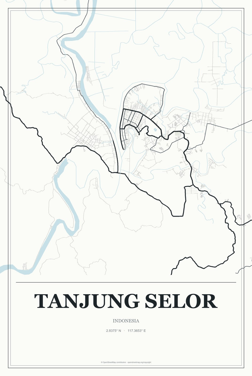 Tanjung Selor, Indonesia City Map Aluminum Sign in Gallery Air style