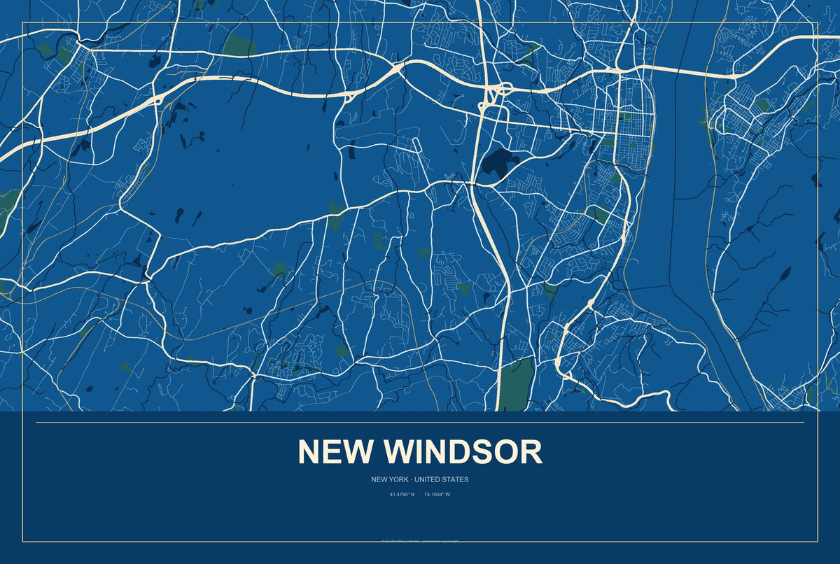 New Windsor, New York City Map Aluminum Sign in Harbor Cobalt style