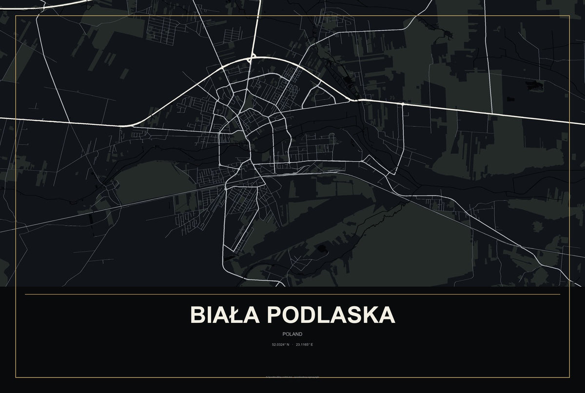 Biała Podlaska, Poland City Map Aluminum Sign in Metropolitan Noir style