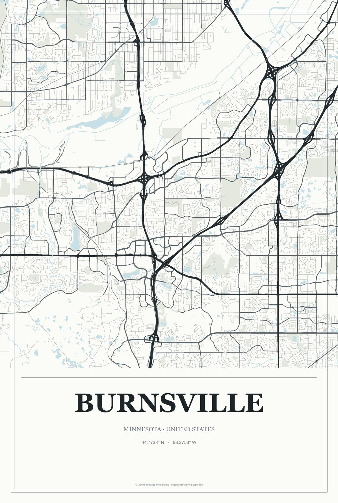 Burnsville, Minnesota City Map Aluminum Sign in Gallery Air style