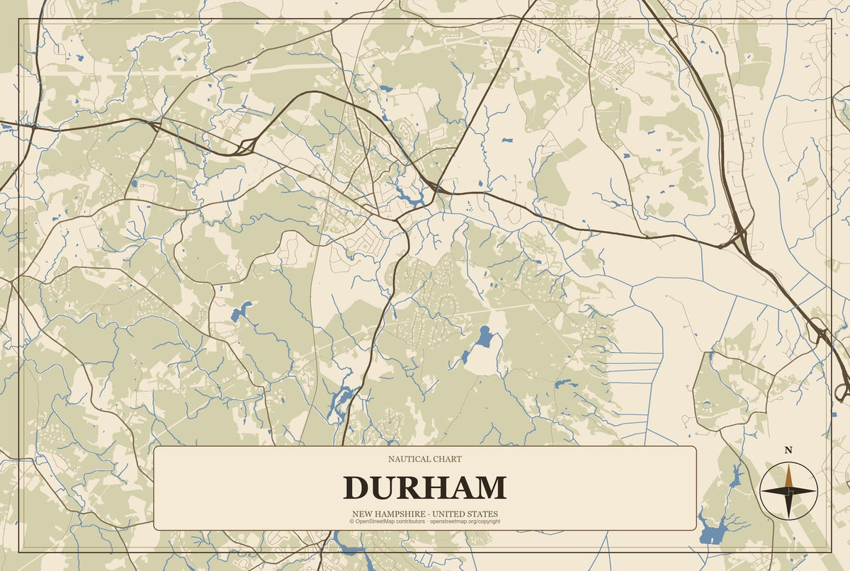 Durham, New Hampshire City Map Aluminum Sign in Heritage Nautical style