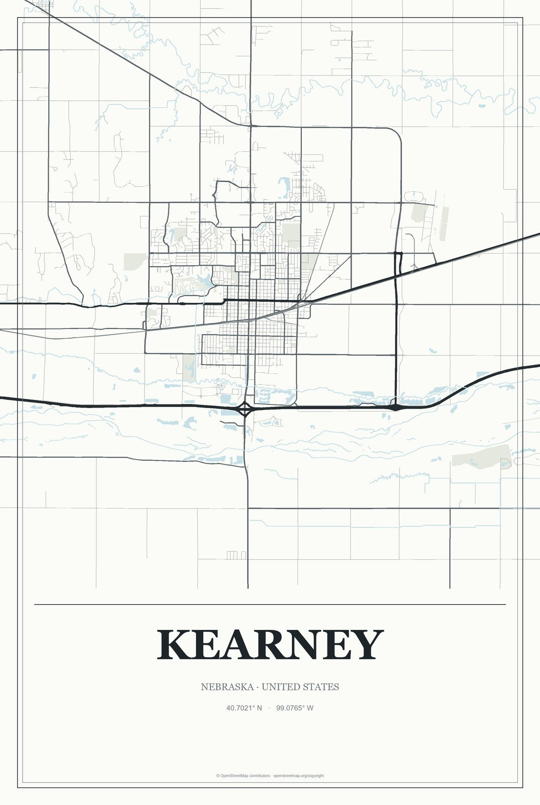 Kearney, Nebraska City Map Aluminum Sign in Gallery Air style