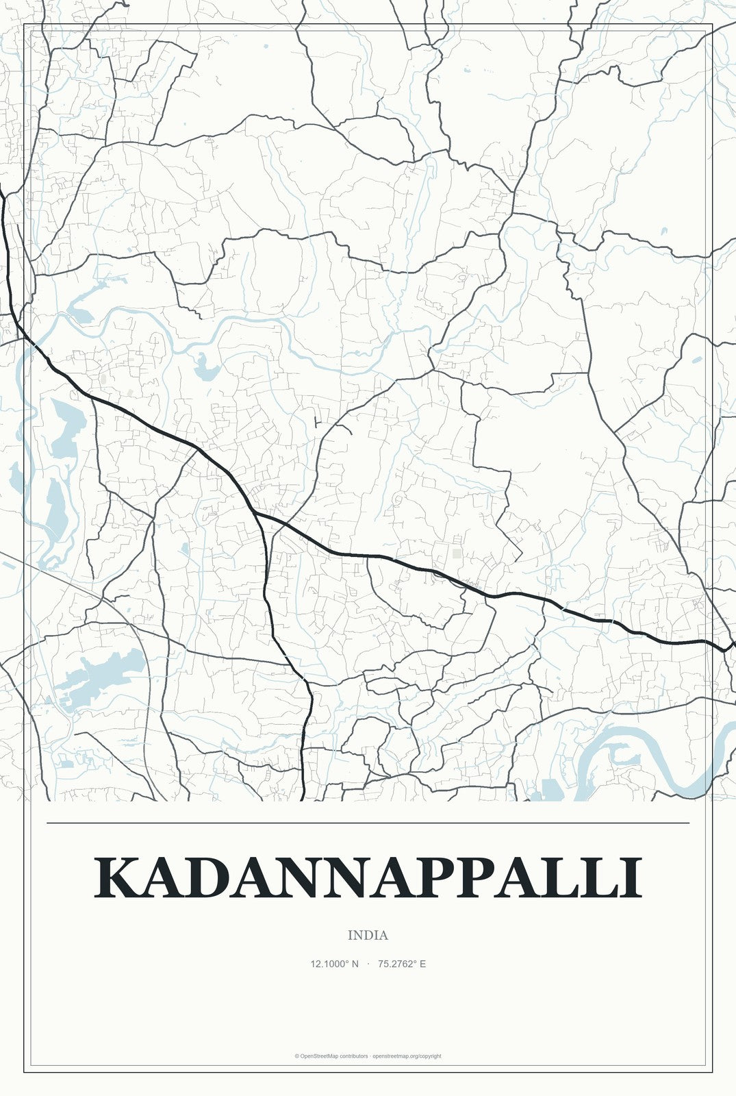 Kadannappalli, India City Map Aluminum Sign in Gallery Air style