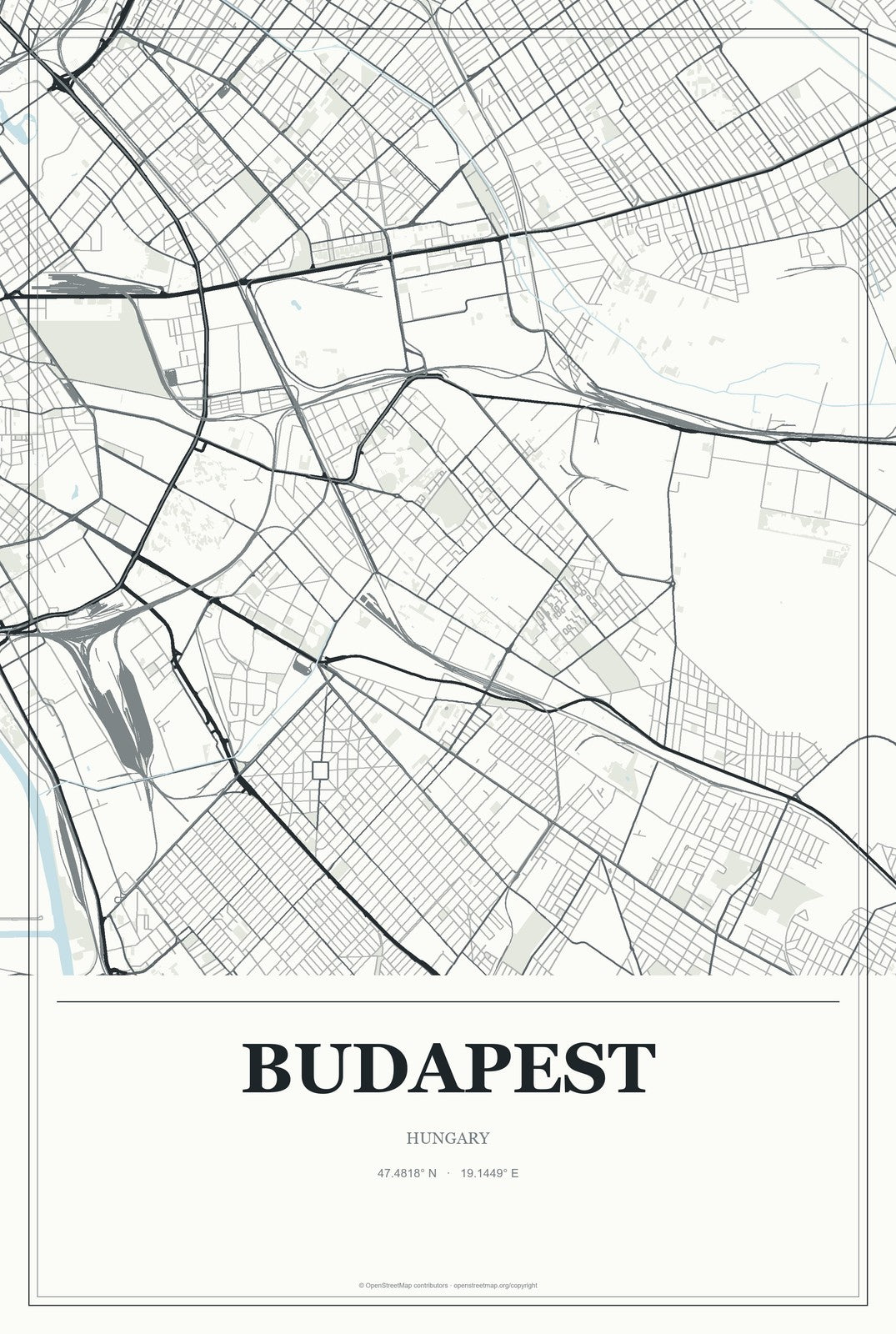 Budapest, Hungary City Map Aluminum Sign in Gallery Air style