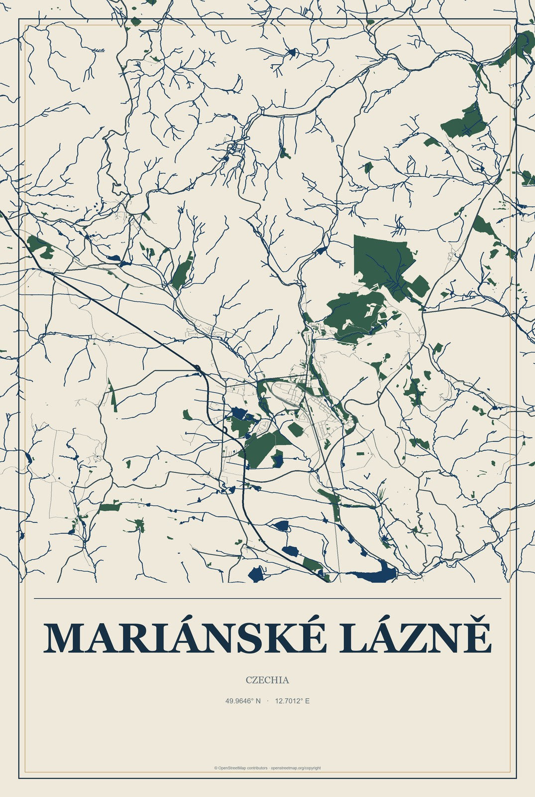 Mariánské Lázně, Czechia City Map Aluminum Sign in Coastal Cutout style