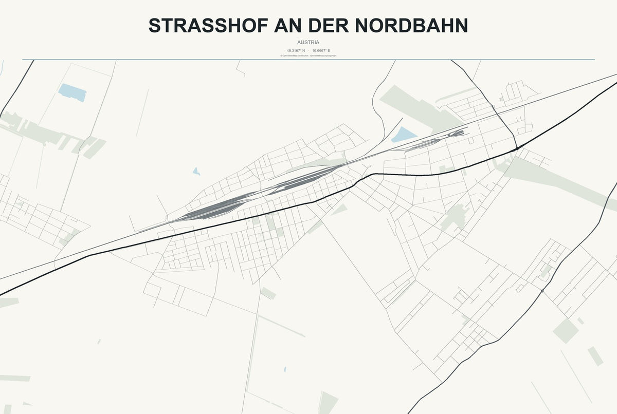 Strasshof an der Nordbahn, Austria City Map Aluminum Sign in Headline Atlas style