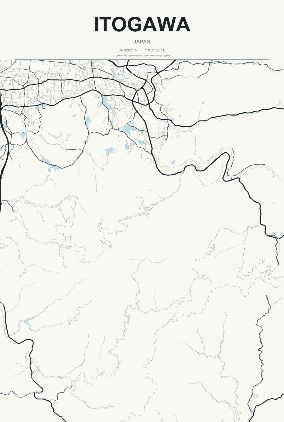 Itogawa, Japan City Map Aluminum Sign in Headline Atlas style