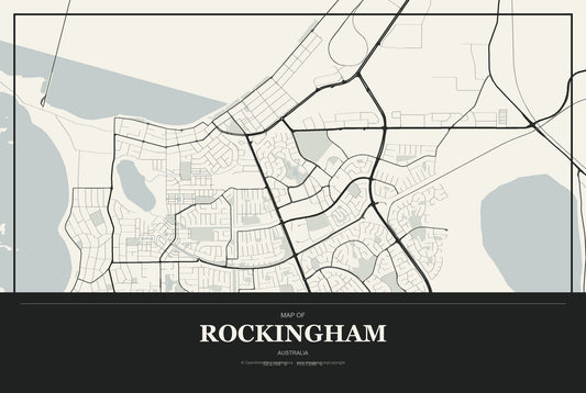 Rockingham, Australia City Map Aluminum Sign in Museum Plaque style