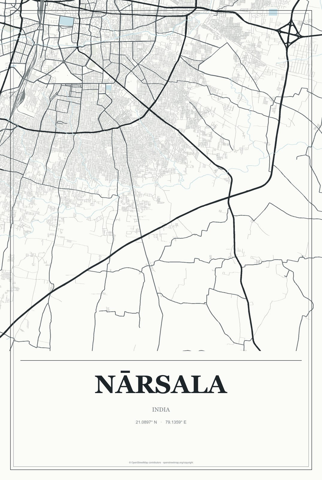 Nārsala, India City Map Aluminum Sign in Gallery Air style