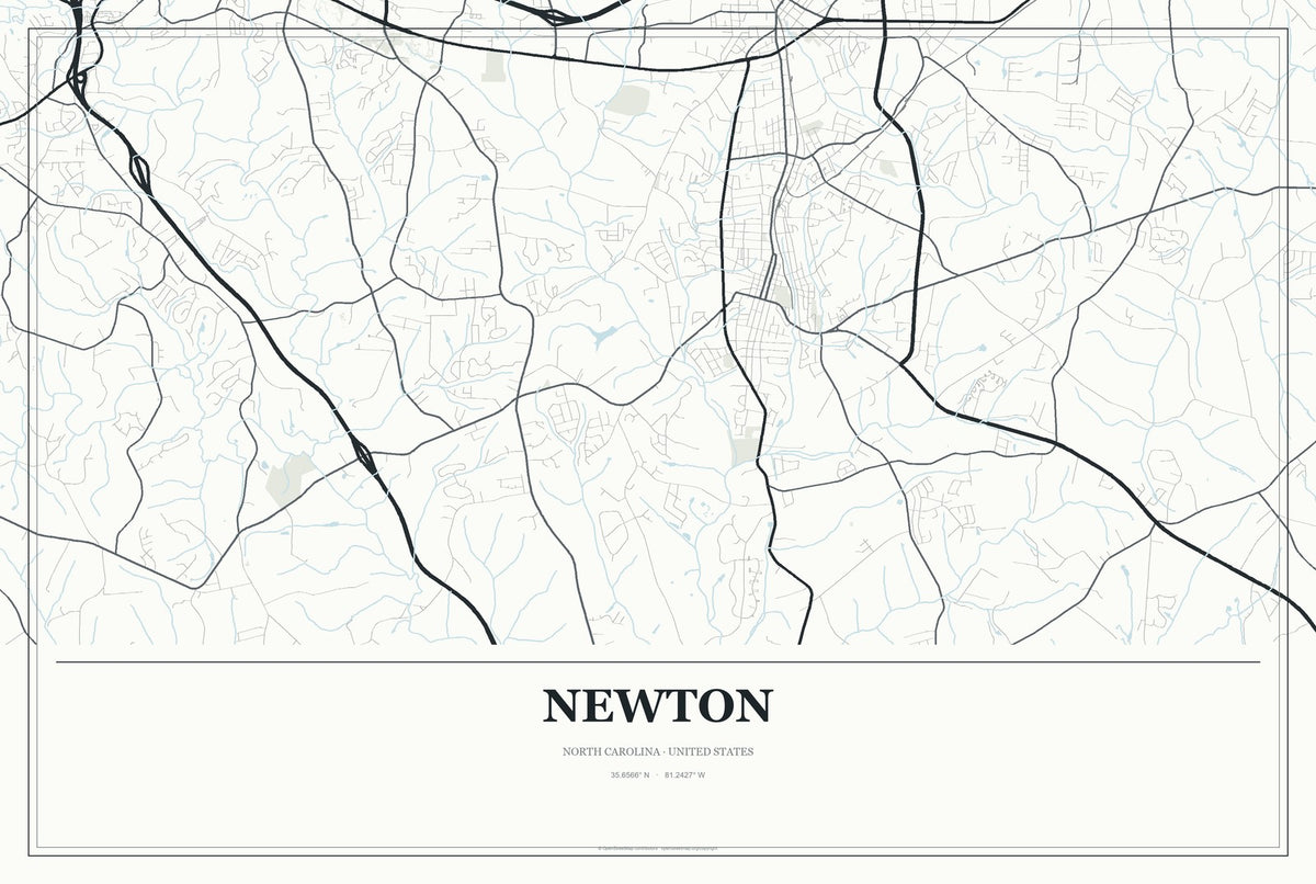 Newton, North Carolina City Map Aluminum Sign in Gallery Air style