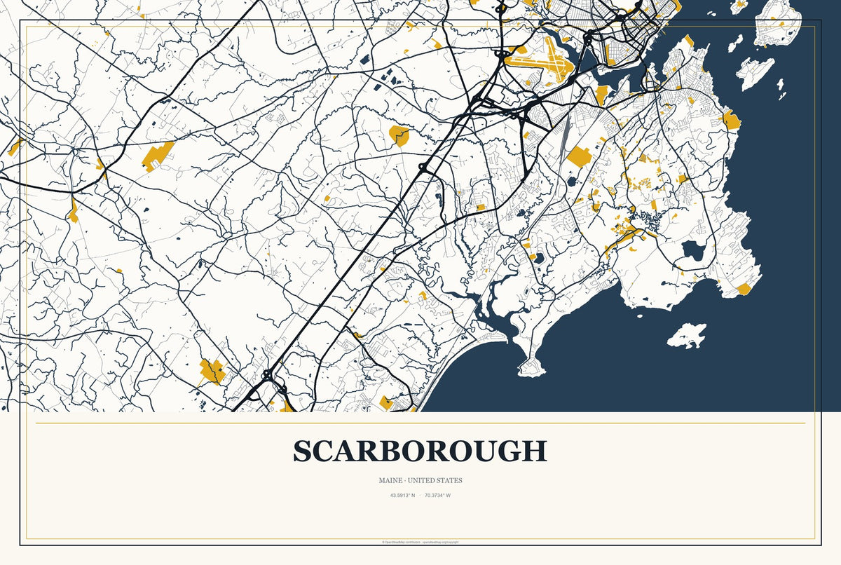 Scarborough, Maine City Map Aluminum Sign in Citrine Modern style