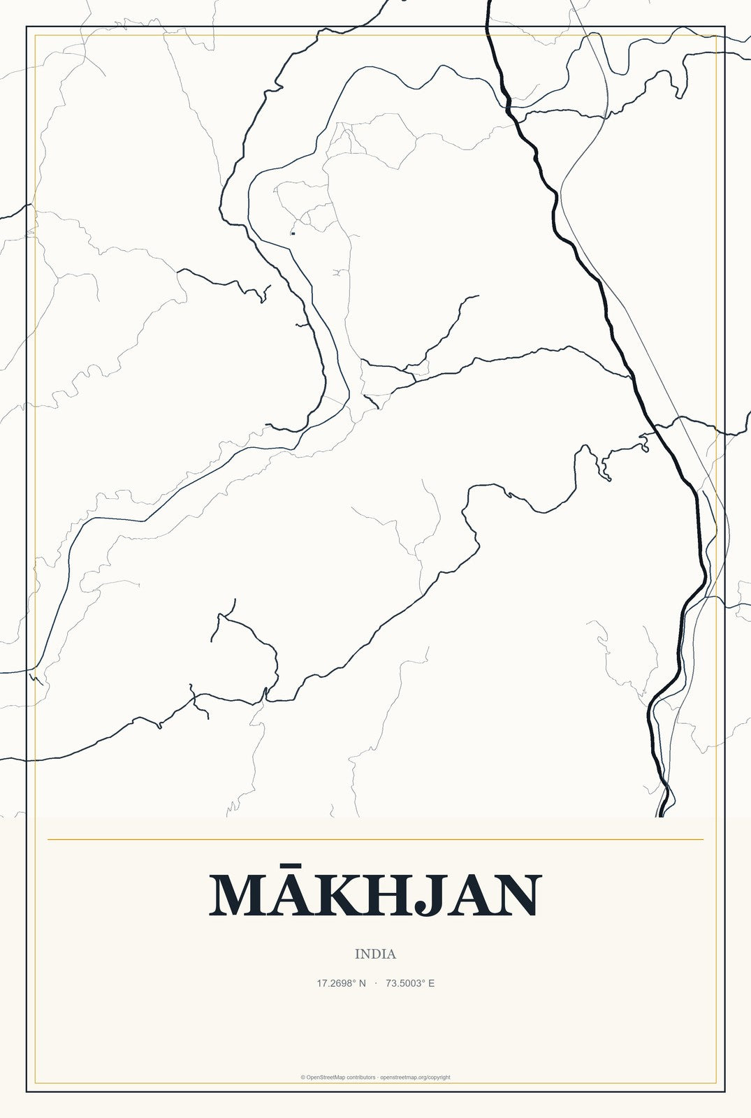 Mākhjan, India City Map Aluminum Sign in Citrine Modern style
