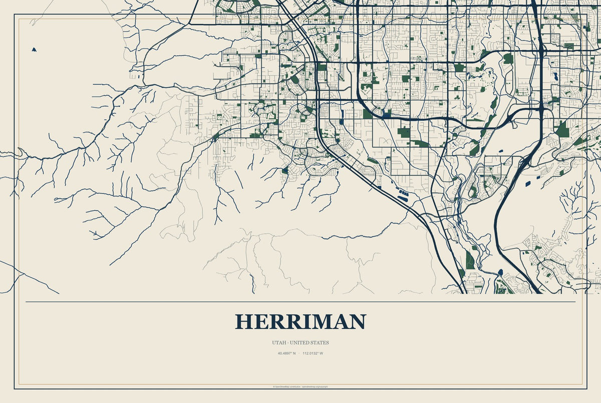 Herriman, Utah City Map Aluminum Sign in Coastal Cutout style