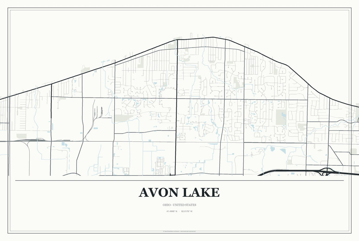 Avon Lake, Ohio City Map Aluminum Sign in Gallery Air style
