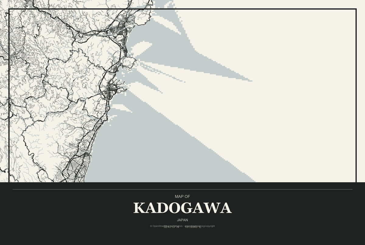 Kadogawa, Japan City Map Aluminum Sign in Museum Plaque style