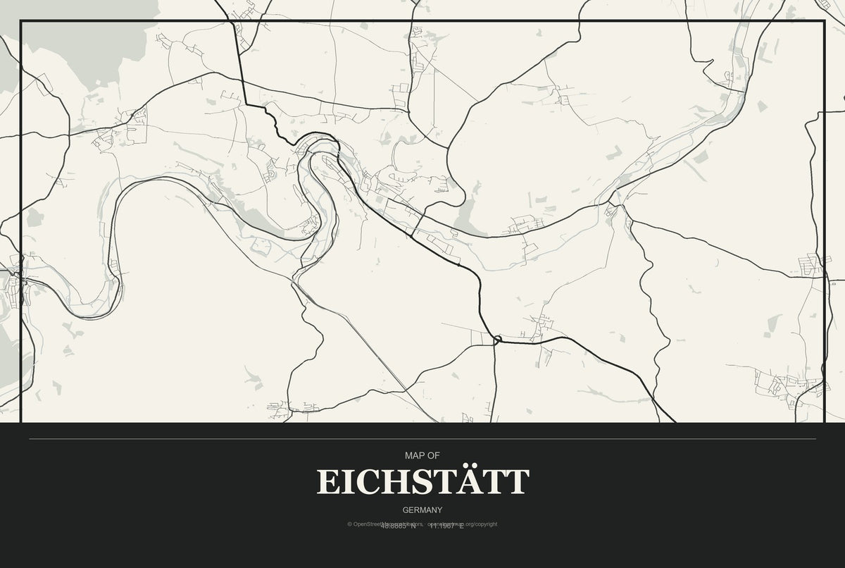 Eichstätt, Germany City Map Aluminum Sign in Museum Plaque style