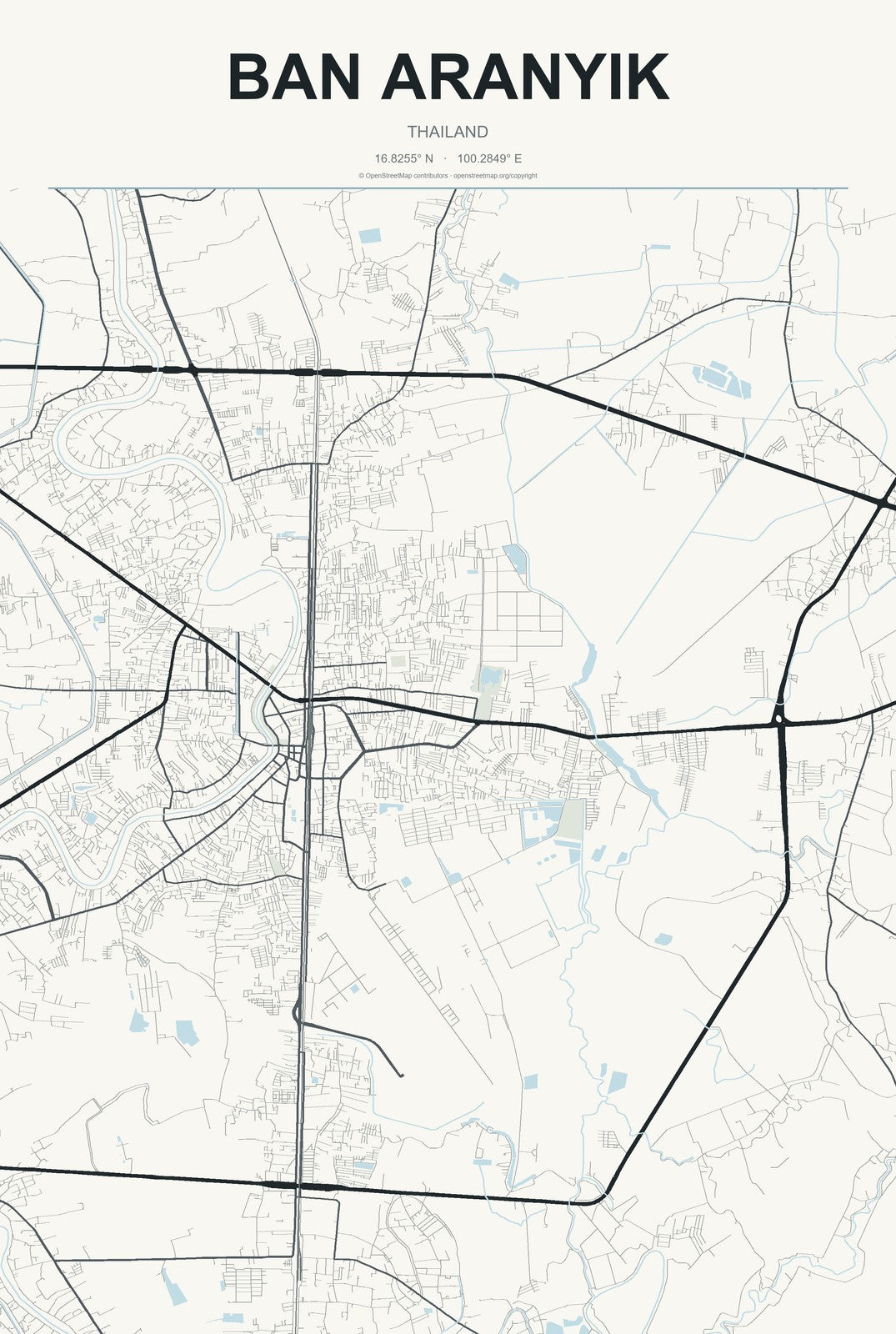 Ban Aranyik, Thailand City Map Aluminum Sign in Headline Atlas style