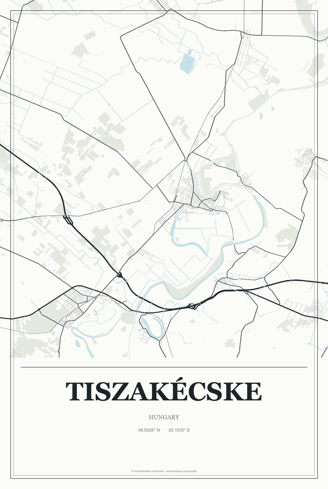 Tiszakécske, Hungary City Map Aluminum Sign in Gallery Air style