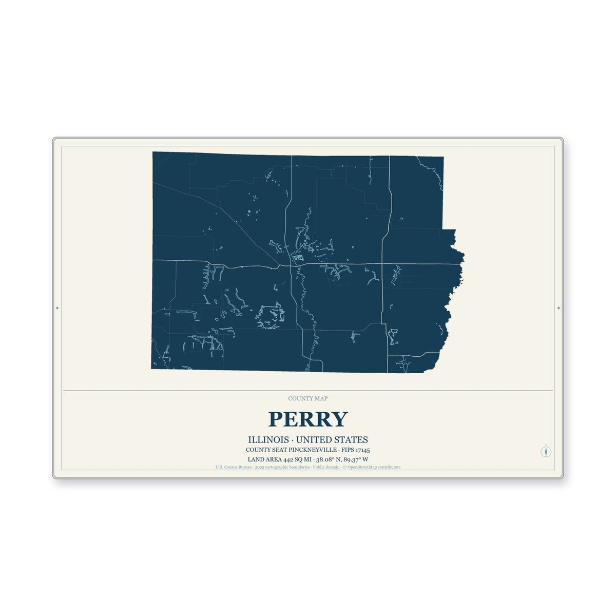 Perry County, Illinois Map Aluminum Sign in Coastal Cutout style