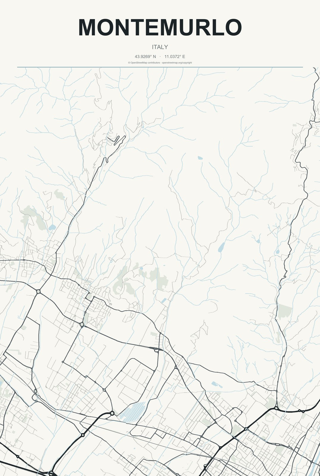 Montemurlo, Italy City Map Aluminum Sign in Headline Atlas style