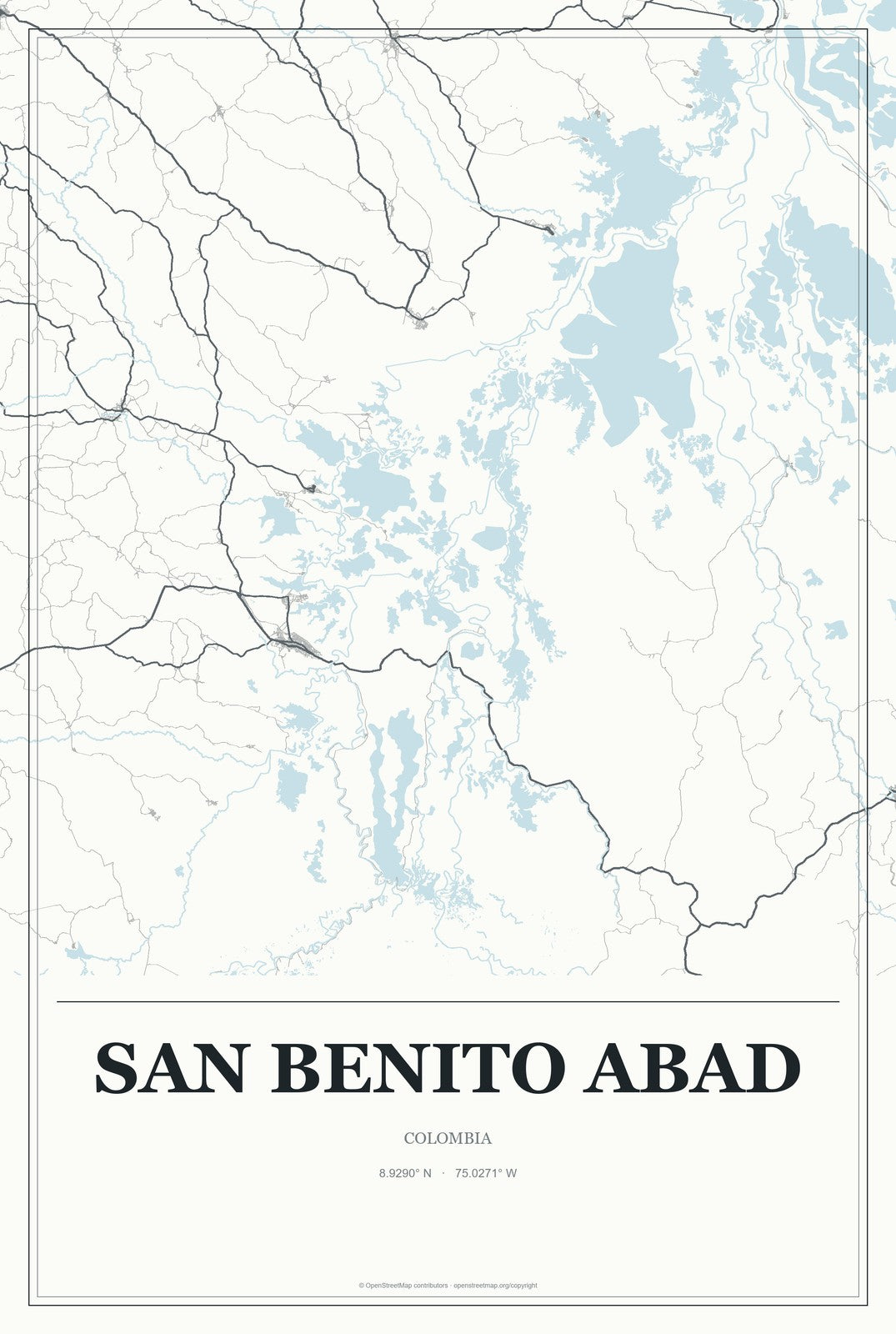 San Benito Abad, Colombia City Map Aluminum Sign in Gallery Air style