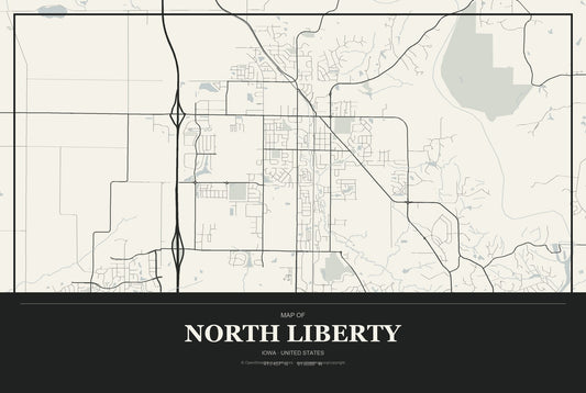 North Liberty, Iowa City Map Aluminum Sign in Museum Plaque style