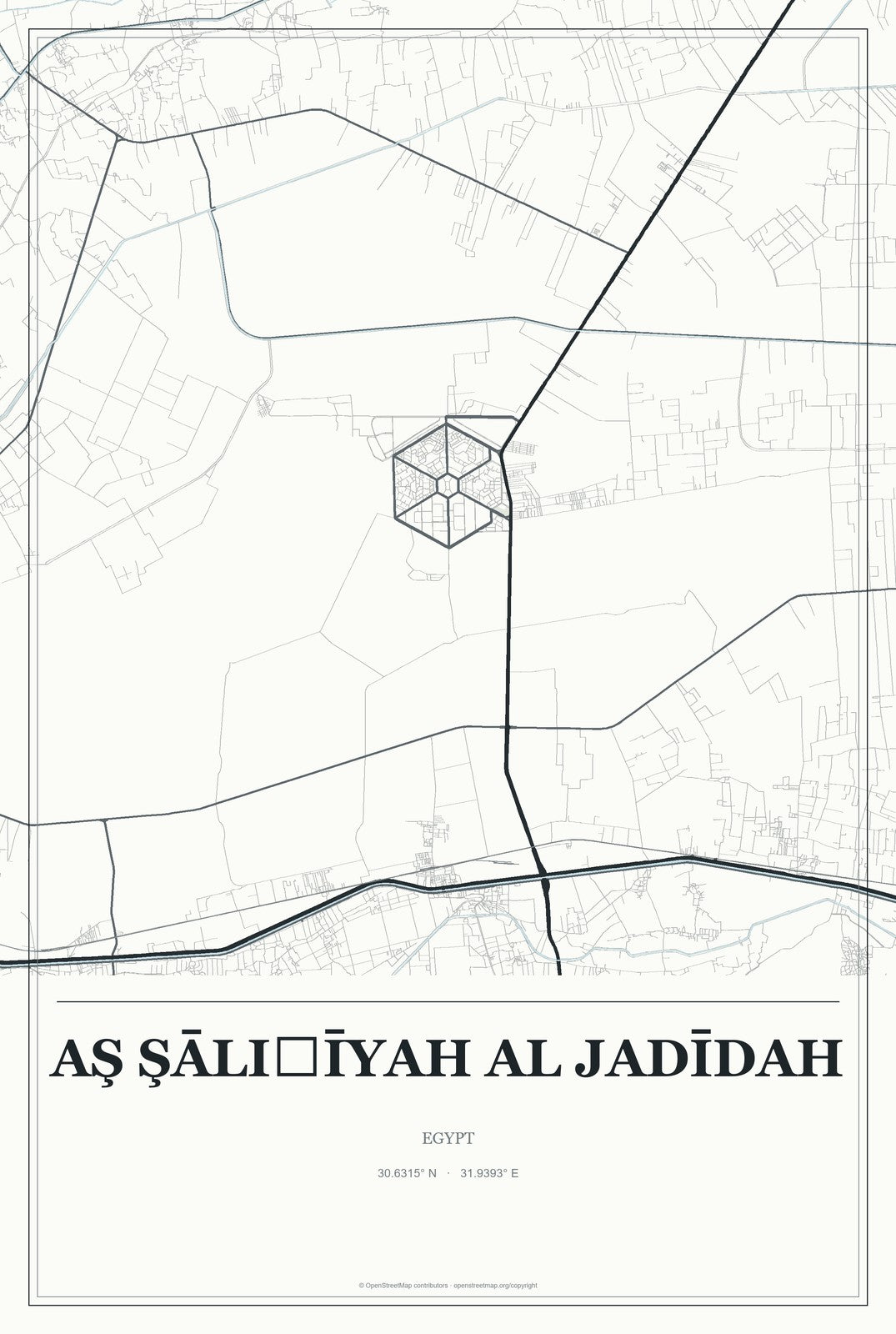 Aş Şāliḩīyah al Jadīdah, Egypt City Map Aluminum Sign in Gallery Air style