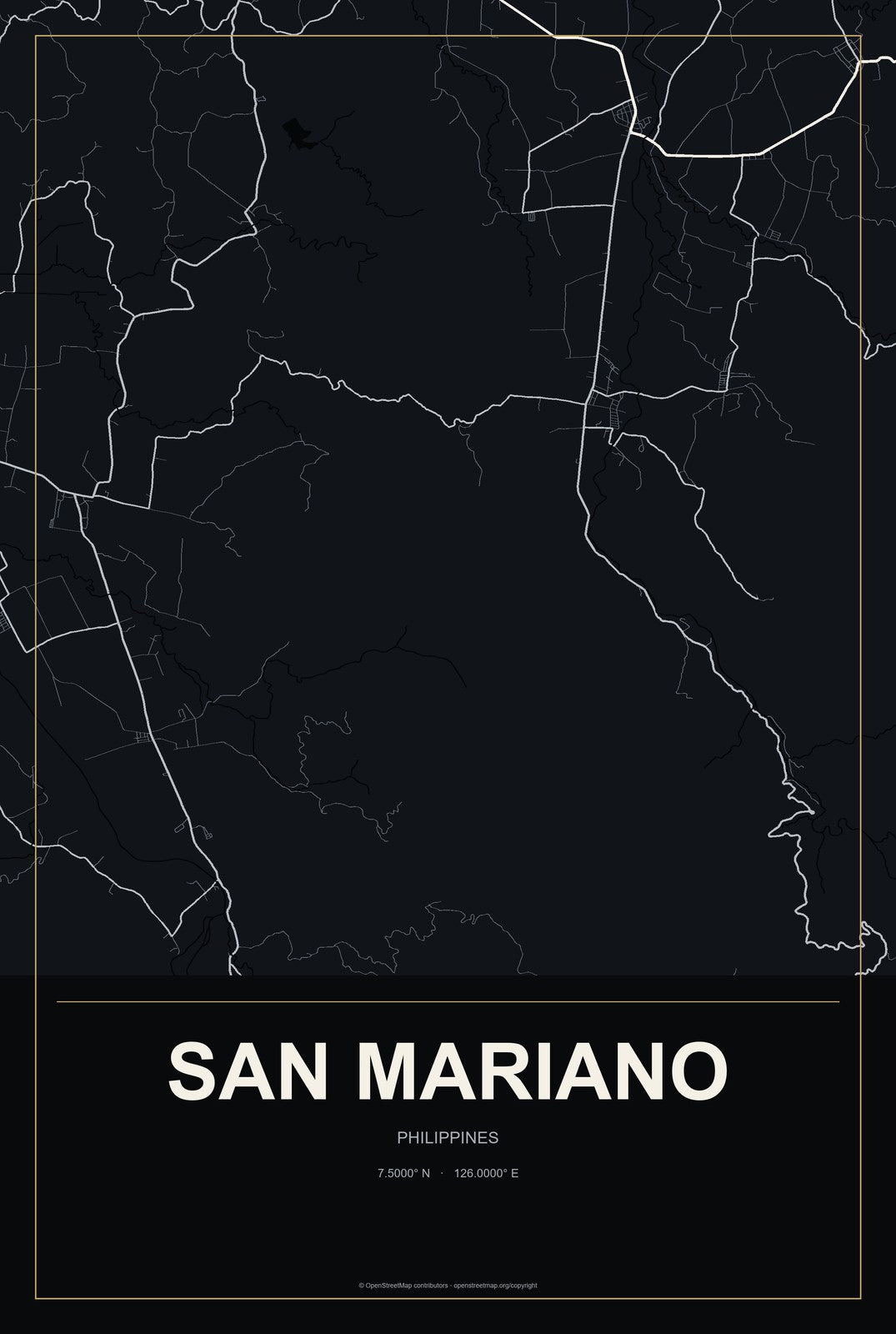 San Mariano, Cagayan Valley, Philippines City Map Aluminum Sign in Metropolitan Noir style