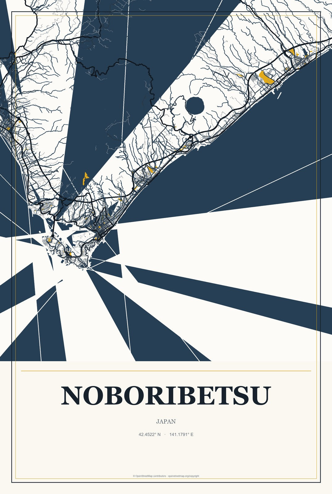 Noboribetsu, Japan City Map Aluminum Sign in Citrine Modern style