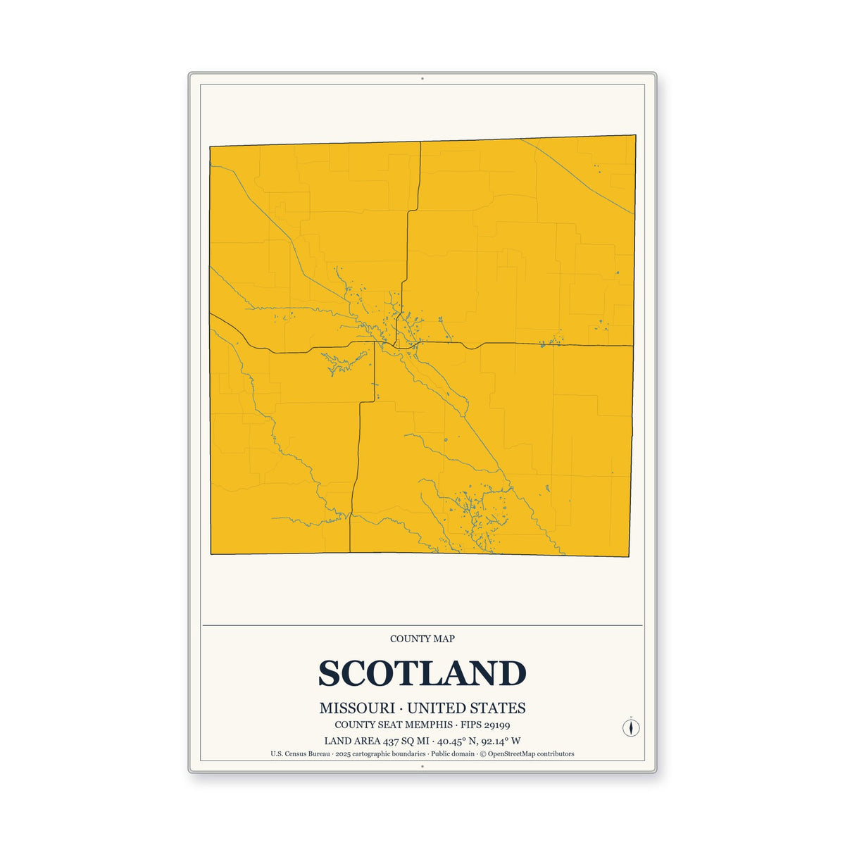Scotland County, Missouri Map Aluminum Sign in Citrine Modern style